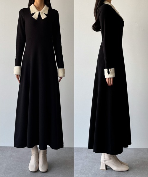 CENEA | バイカラーリボンニットワンピース[高身長サイズMT/低身長