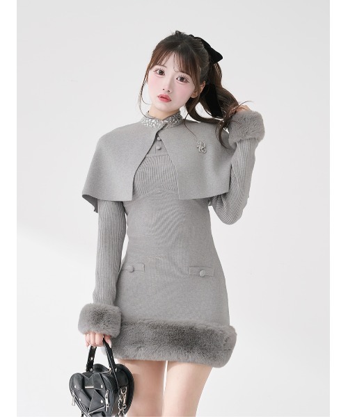 ダーリッチ Darich ビジューケープニットミニワンピース ホワイト FREE ダーリッチ Darich ビジューケープニットミニワンピース （アイボリー