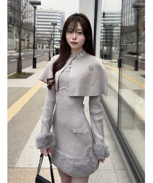 Darich ビジューケープニットミニワンピース ブラック ダーリッチ Darich ビジューケープニットミニワンピース （ブラック