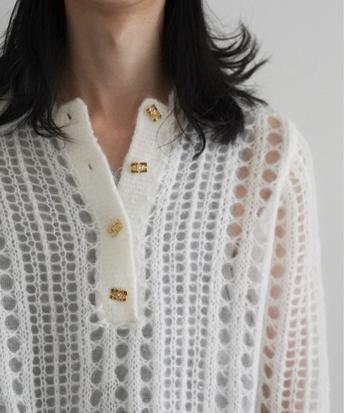 トップス ganni polo lace mohair knit GANNI | GANNI Mohair Lace Polo - Buyee, an Online Proxy