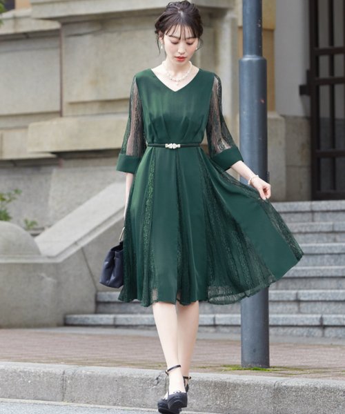 特別セール品 フラワーレースペプラム切り替えシフォンスカートワンピースドレス ドリードール ドレス