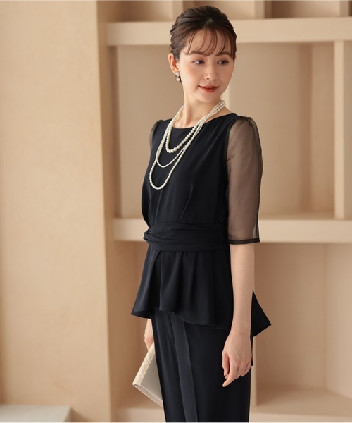 PREFERIR結婚式お呼ばれドレスセットアップ美品 PREFERIR パンツドレス シアースリーブ セットアップ 結婚式