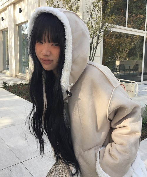 ANYONEMORE | フード付きスエード調ダッフルボアジャケット - Buyee 