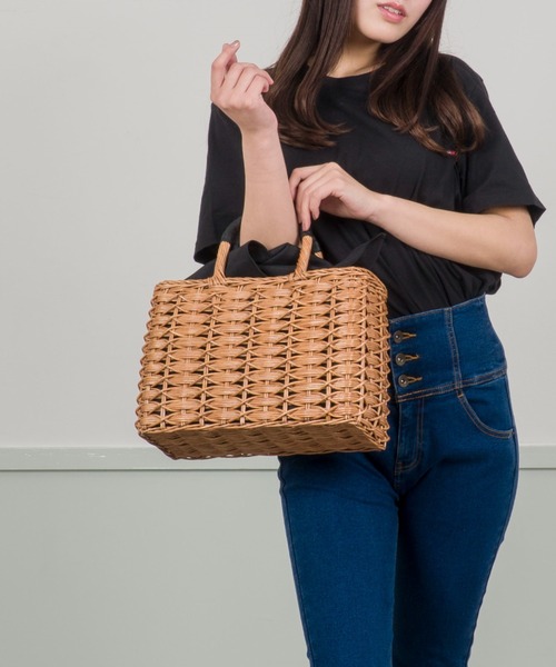 【The Bagmati/ザバグマティ】レザーハンドル スクエア かごバッグ The Bagmati（ザバグマティ）の「【The Bagmati/ザバグマティ