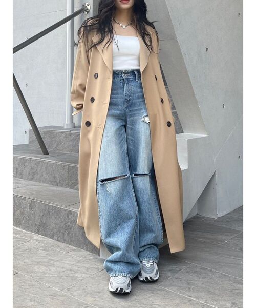 EVRIS | カットデザインハイウエストデニムパンツ【セットアップ着用  