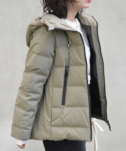 ＆HALF | バイカラーシームレスダウンジャケット（配色/軽量/ダウン