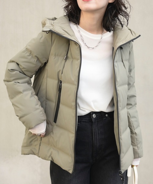 ＆HALF | バイカラーシームレスダウンジャケット（配色/軽量/ダウン