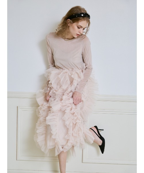 EIMY ISTOIRE | 【PRE ORDER】チュールペプラムニットプルオーバー