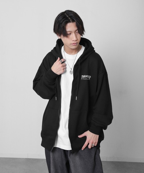 THRASHER | 【THRASHER】 ワンポイント ロゴ刺繍 裏毛 ジップ