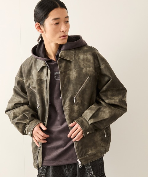 ジャケット・アウター jun JUNRED | シンセティックレザーバイカーブルゾン - Buyee, an