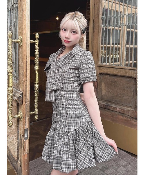 DARICH | ビッグリボンバルーンチェックミニワンピース - Buyee, an