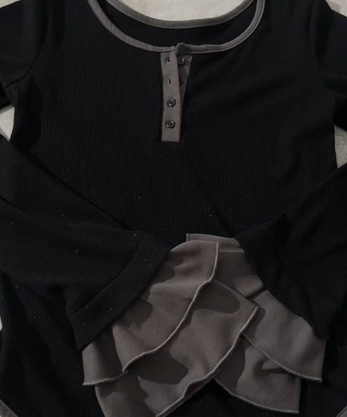 LOIN NUIT | bell sleeve rib tops / ベルスリーブリブトップス