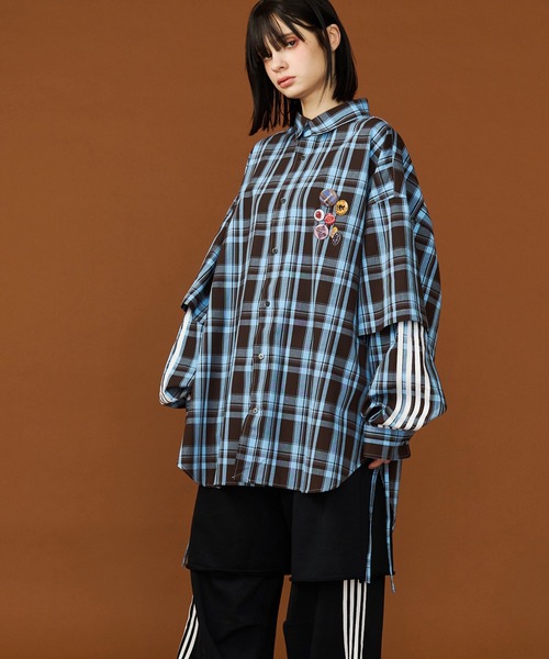 SEESEW | 【UNISEX】CHECK LINE OVER SHIRTS with BADGE/チェック