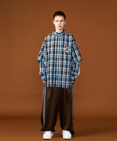 SEESEW | 【UNISEX】CHECK LINE OVER SHIRTS with BADGE/チェック
