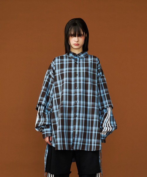 SEESEW | 【UNISEX】CHECK LINE OVER SHIRTS with BADGE/チェック