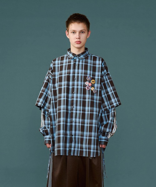 SEESEW | 【UNISEX】CHECK LINE OVER SHIRTS with BADGE/チェック