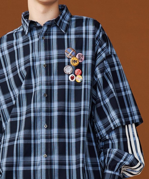 SEESEW | 【UNISEX】CHECK LINE OVER SHIRTS with BADGE/チェック