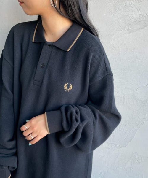 FRED PERRY別注 ワンポイントロゴ刺繍 ロングスリーブポロシャツ FRED PERRY/フレッドペリー] ツインティップライン ワンポイント