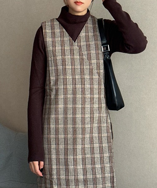 one way NOMAE シャギーボレロロングチェックワンピース NOMAE