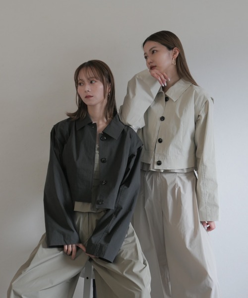 ASYMME STYLE カーキ　ショート丈トレンチジャケット ASYMME STYLE カーキショート丈トレンチジャケット