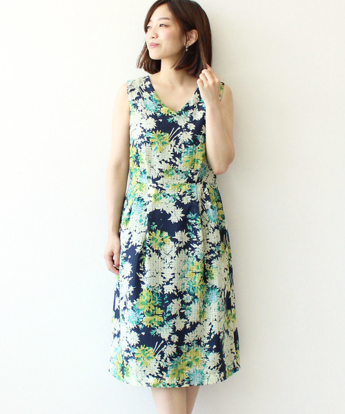 Tite In The Store ボタニカルプリントシャドーチェックノースリーブワンピース Buyee An Online Proxy Shopping Service Shop At Zozotown Bot Online