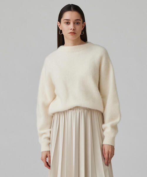 BALLSEY フラッフィーヤーンVネックプルオーバー ホワイト白2wayニット