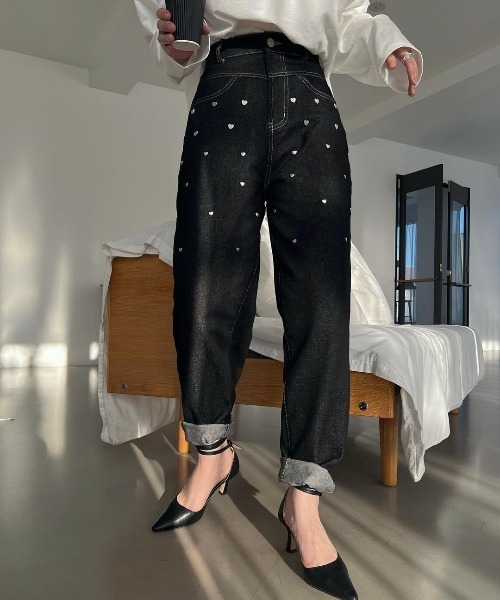 WILLFULLY | heart rivet & embroidery denim PT - Buyee, an Online 