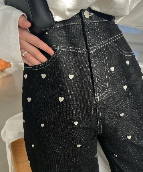WILLFULLY | heart rivet & embroidery denim PT - Buyee, an Online 