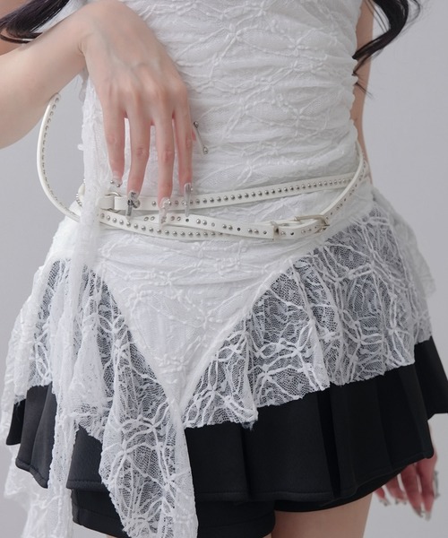 Diable Baiser あざとい千鳥ハイウエストティアードスカパン S ベージュ スカート 甘くてセクシーなモテ服 ギャル系 キャバ系 韓国ファッション Y2K あざとい プチプラファッション ディアブルベーゼ レディース ゆめてんぼう