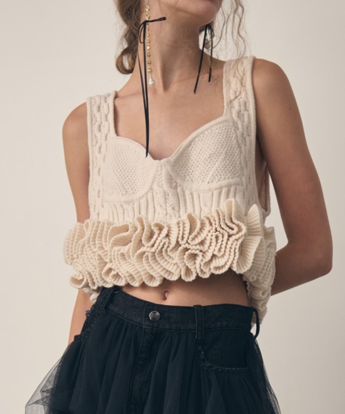 LA BELLE ETUDE ニッティングパターンボリュームフリルニットビスチェ セール】ニッティングパターンボリュームフリルニットビスチェ（その他