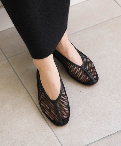 REMMEブラック メッシュ フラットシューズ REMME シューズ REMME/メッシュ フラットシューズ レディース