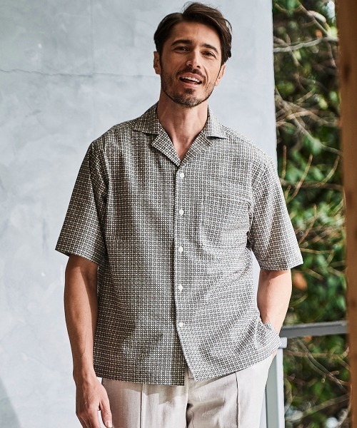 GRANCY】レイヤードデザインオープンカラーシャツ グレーSサイズ