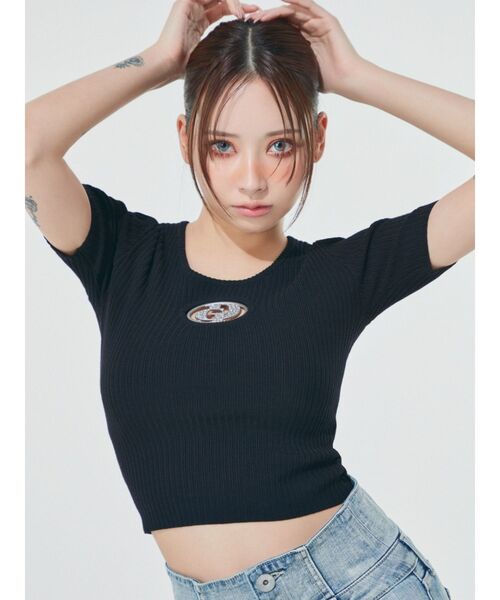 即日発送！GD bijou MOLDハーフスリーブニットトップス GYDA （ジェイダ）GD bijou MOLDハーフスリーブニットトップス