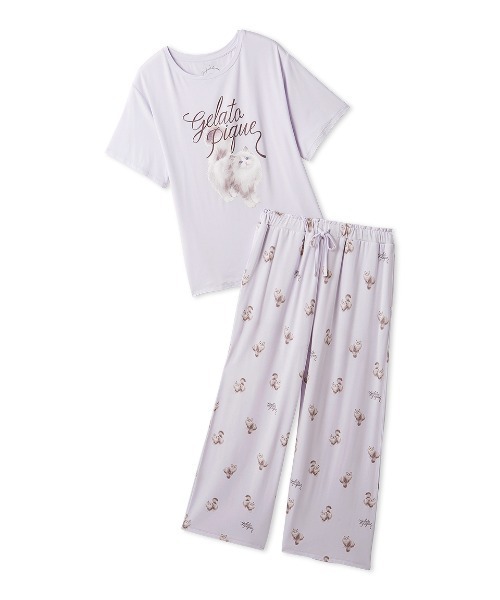 ジェラートピケ ドーナツベアワンポイントTシャツ&ロングパンツ ピンク