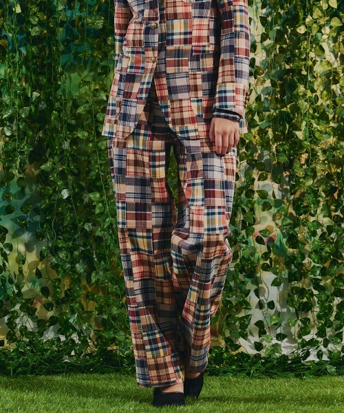 チェックパンツ　パッチワーク　ドッキング　リメイクパンツ　古着　ワイドパンツ DOUBLE STANDARD CLOTHING | パッチワークチェックワイドパンツ
