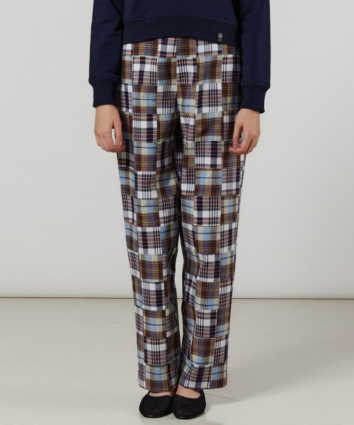 チェックパンツ　パッチワーク　ドッキング　リメイクパンツ　古着　ワイドパンツ DOUBLE STANDARD CLOTHING | パッチワークチェックワイドパンツ
