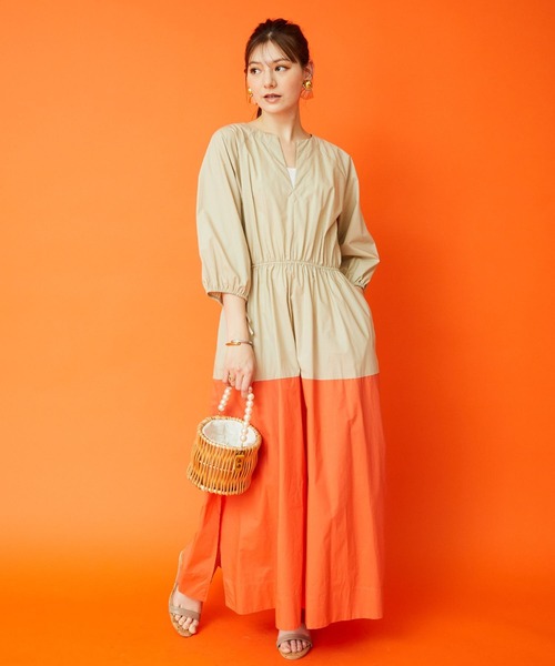 JETSET SOLO PLUS | カラーブロックスモックワンピース - Buyee, an 