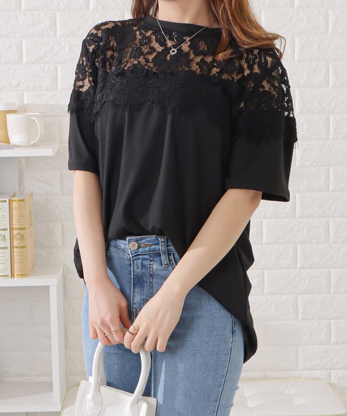tシャツ レース切り替え半袖Tシャツ レディース 楽天市場】tシャツ 半袖 レディース トップス 春 夏 ブラウス
