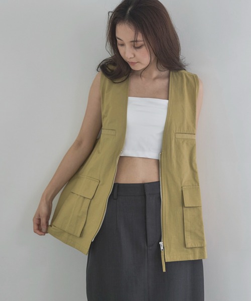 新品・未使用【feepur】ポケットワークベストアイボリー feepur ベスト ジレ ポケットワークベスト レディース