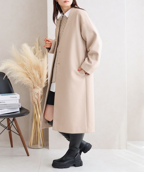 SOCIAL GIRL | 【サイズ展開あり】ノーカラーロングコート