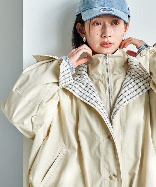 S 新品 FREAK'S STORE 配色 チェック ダブル襟 バルーンコート FREAK'S STORE/配色 チェック ダブル襟 バルーンコート｜Daytona Park