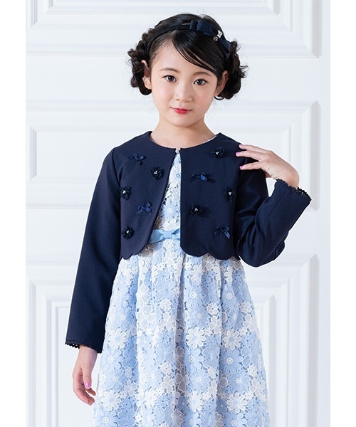 【美品】mezzo piano メゾピアノ　ノーカラージャケット　ホワイト120 美品】mezzo piano メゾピアノ ノーカラージャケット ホワイト120