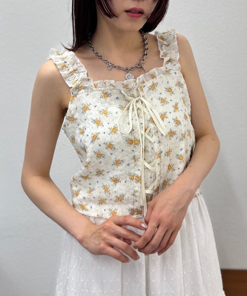 W CLOSET | 【3色展開】花柄シャーリングTOPS - Buyee, an