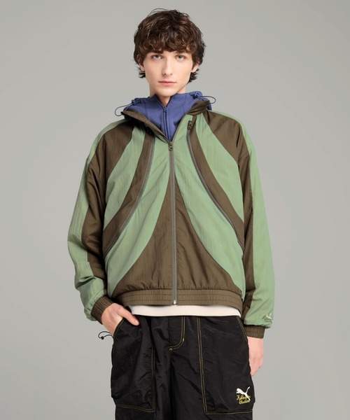 PUMA フード付き レディース ウィンドブレーカー ジャンパー 緑 黄色 PUMA フード付き レディース ウィンドブレーカー ジャンパー 緑