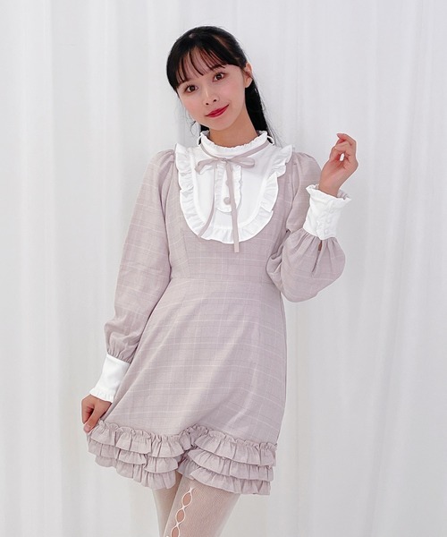 Honey Cinnamon スカート ワンピース ブラウス Honey Cinnamon ビジューリボンブラウス タックフレアスカート