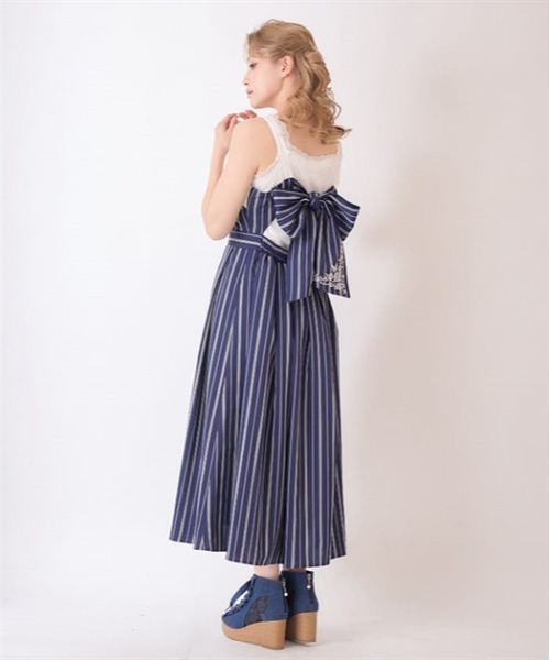 AXES FEMME | 蝶刺繍リボンストライプジャンパースカート - Buyee, an