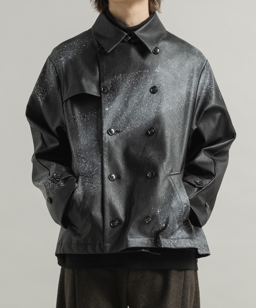 CASPER JOHN | Back pleats PU short trench coat/バックプリーツPU