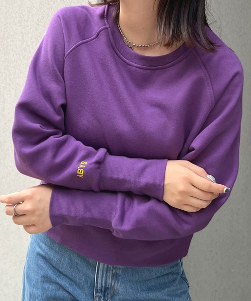 ABYS | 【6色展開】ロゴ刺繍裏起毛クロップド丈トレーナー - Buyee, an 