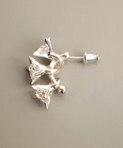 美品　e.m. ジルコニア3連フープピアス　シルバー　silver925 E.M. | SILVER925ジルコニア3粒フープピアス/レディース/メンズ/ギフト