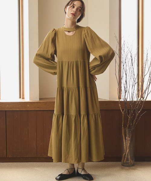 【新品】OLUN（ollun） ドレープロングティアードワンピース Drape long tiered onepiece/ドレープロングティアードワンピース